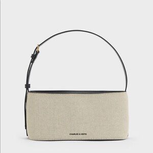 Charles & Keith mango Wisteria Canvas Elongated Shoulder Bag linen NWT white